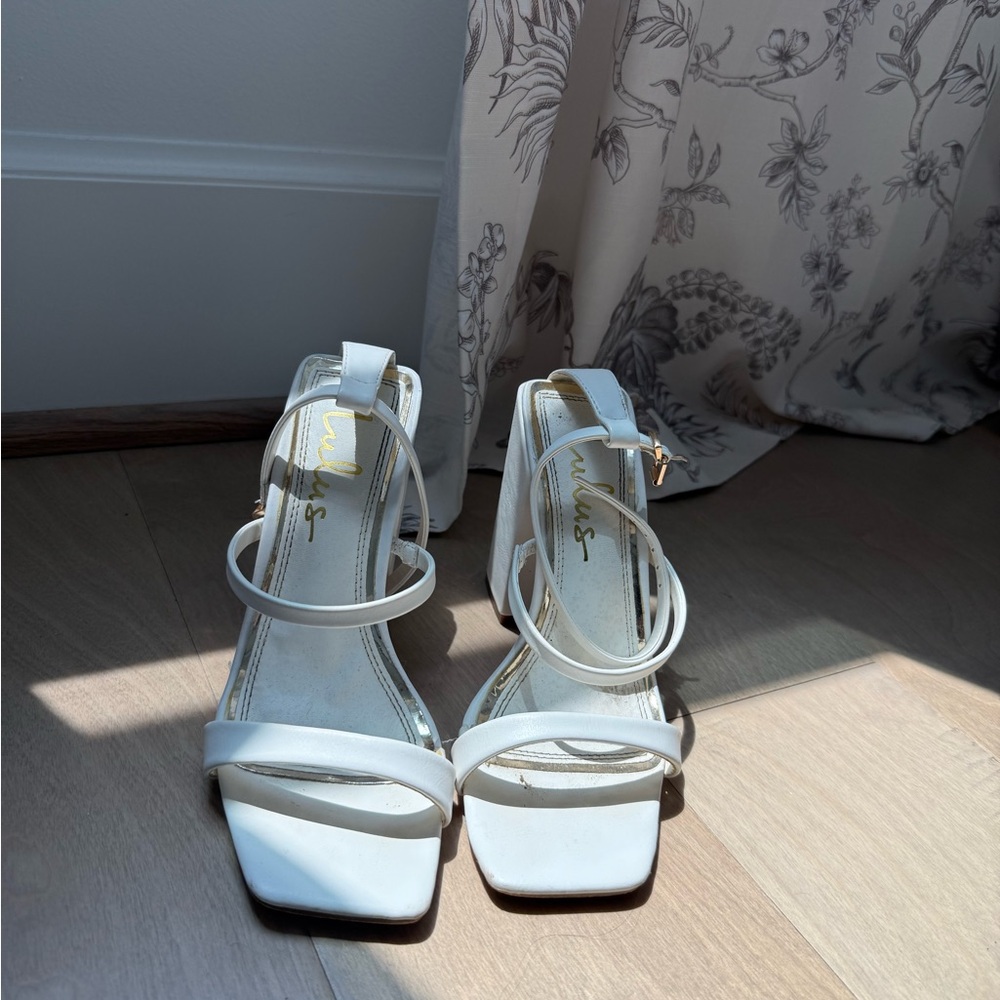 Lulu's White Strappy Sandals with Block Heels
